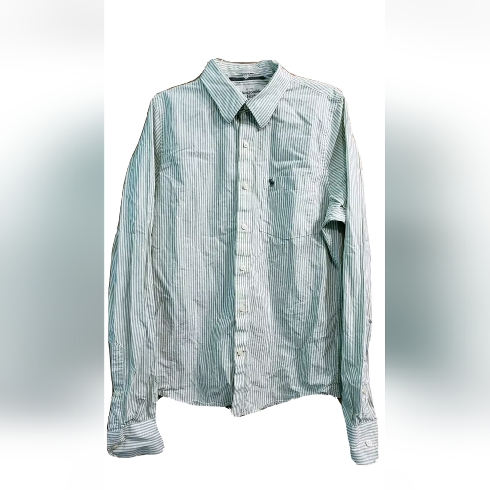 Abercrombie and Fitch Muscle Button Up Shirt green/white stripes Sz XXL
